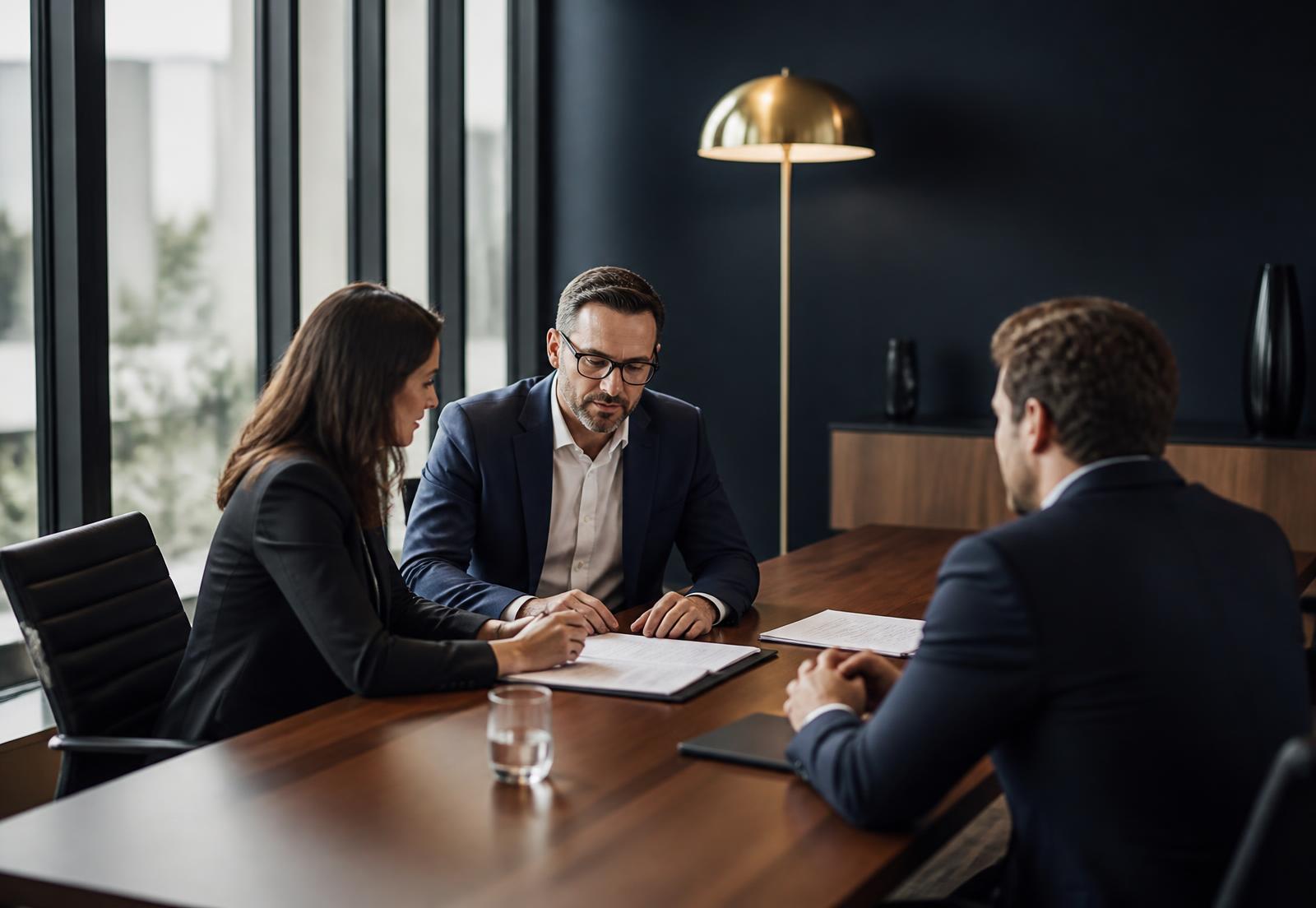 Three business professionals discussing a people strategy